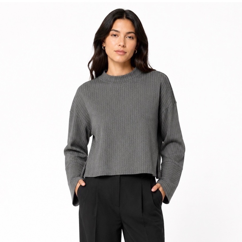 Edc by Esprit XL Grey Pinstripe Mock Neck Shoulder Zip Long Sleeve Top 111-14